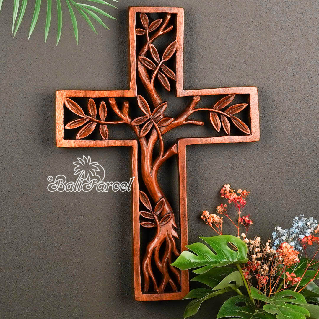 Wooden Wallhanging, Hand Made From Suar Wood With Brown Polished